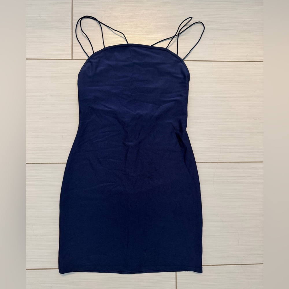 Super down Navy Double-Strap Bodycon Dress